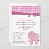 Invitation à la douche pour bébé éléphant rose (Devant / Derrière)