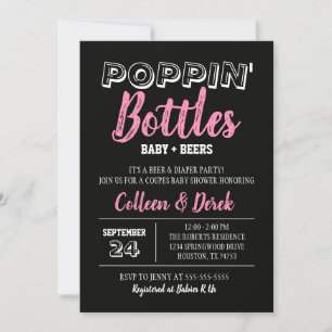 Invitation à la douche pour bébé et bière   Noir e