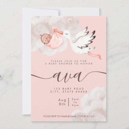 Invitation à la douche pour bébé fille (Devant)