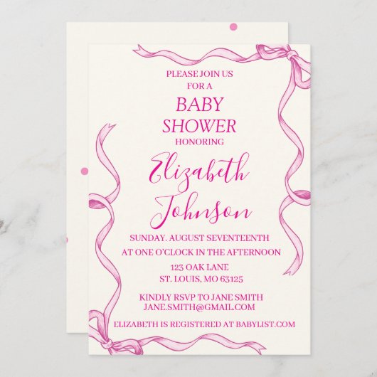 Invitation à la douche pour bébé fille (Devant / Derrière)