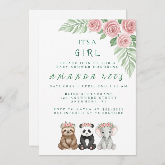 Invitation à la douche pour bébé fille (Devant / Derrière)