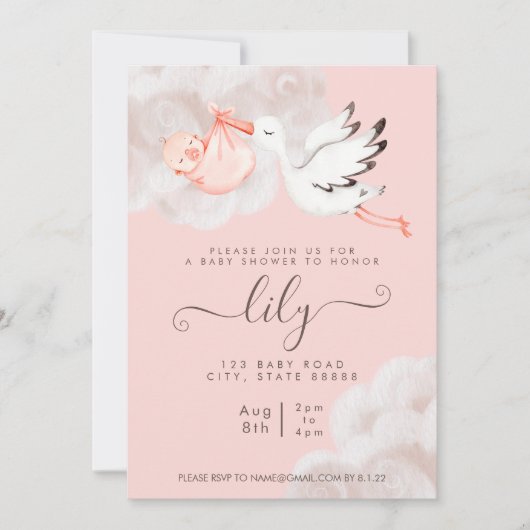 Invitation à la douche pour bébé fille (Devant)