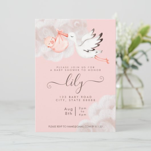 Invitation à la douche pour bébé fille (Debout devant)