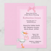 Invitation à la douche pour bébé fille (cigogne) (Devant / Derrière)