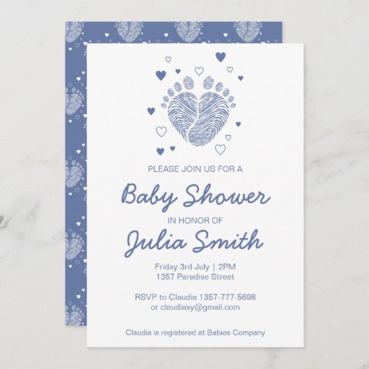Invitation à la douche pour bébé garçon (Devant / Derrière)