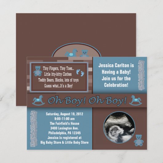 Invitation à la douche pour bébé garçon (Devant / Derrière)