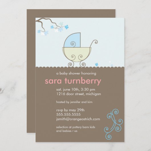 Invitation à la douche pour bébé garçon (Devant / Derrière)