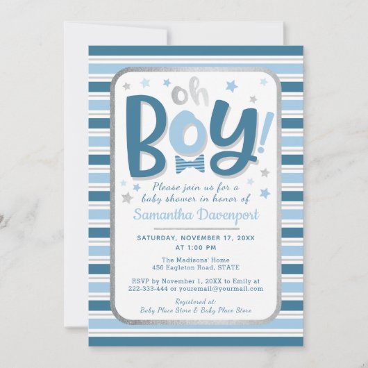 Invitation à la douche pour bébé garçon| Bleues (Devant)