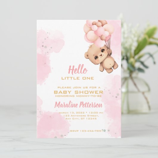 Invitation à la douche pour bébé rose (Debout devant)