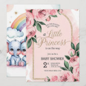Invitation à la douche pour bébé rose floral - Élé (Devant / Derrière)