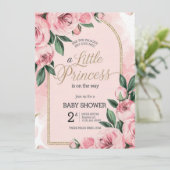 Invitation à la douche pour bébé rose floral - Élé (Debout devant)