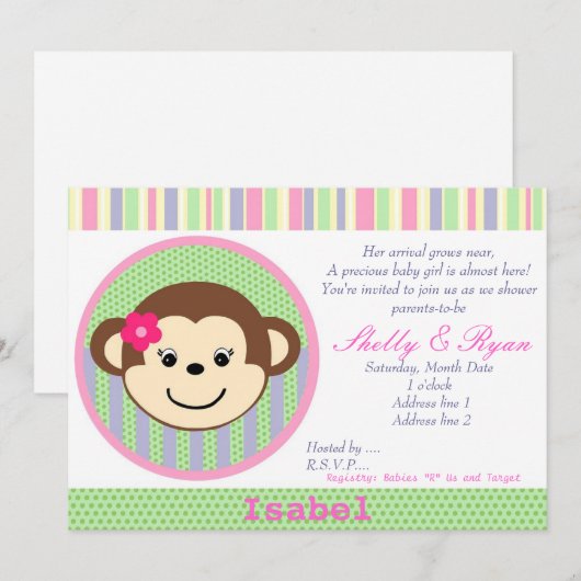 Invitation à la douche pour bébé singe (Devant / Derrière)
