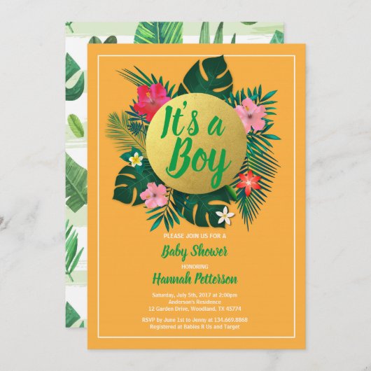 Invitation à la douche pour bébé tropique luau d'é (Devant / Derrière)