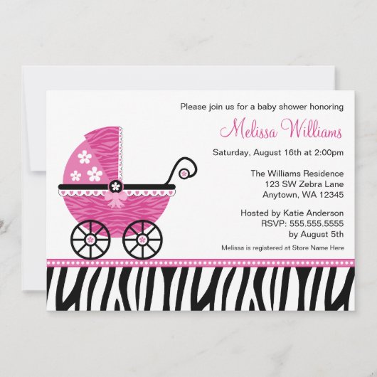 Invitation à la douche pour bébé Zebra (Devant)