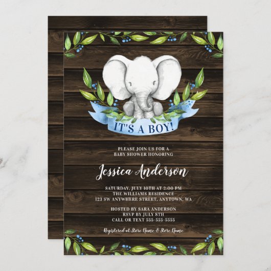 Invitation à la douche pour bébés à éléphant russe (Devant / Derrière)