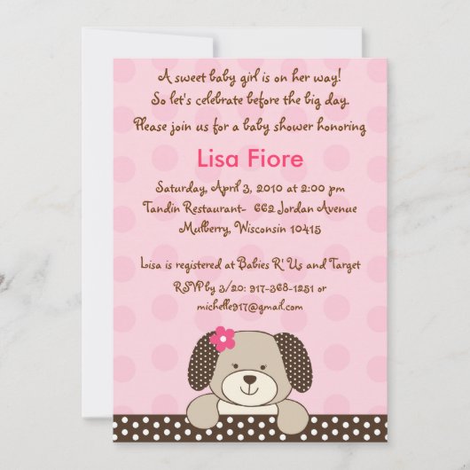 Invitation à la douche pour bébés Chien chiot (Devant)