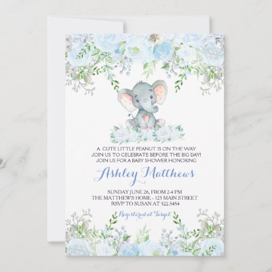 invitation à la douche pour bébés éléphant (Devant)