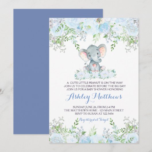 invitation à la douche pour bébés éléphant (Devant / Derrière)