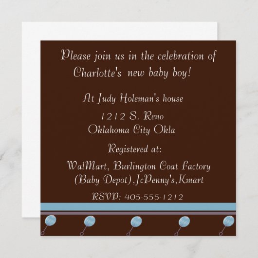 Invitation à la douche pour bébés en chocolat (Devant / Derrière)