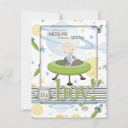 Invitation à la douche pour bébés par astronaute s (Devant)