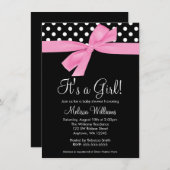 Invitation à la douche pour bébés Pow Bow Poka Dot (Devant / Derrière)