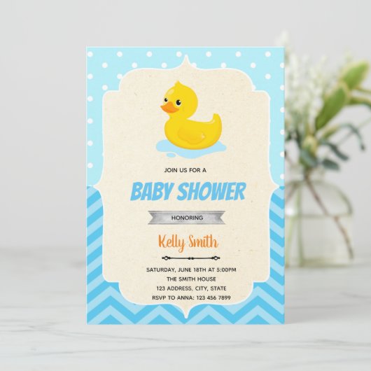 Invitation à la douche pour canard en caoutchouc (Debout devant)