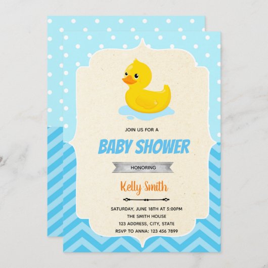Invitation à la douche pour canard en caoutchouc (Devant / Derrière)