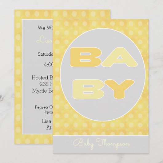 Invitation à la douche texte bébé (Jaune) (Devant / Derrière)
