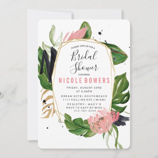 Invitation à la douche tropicale florale (Devant)