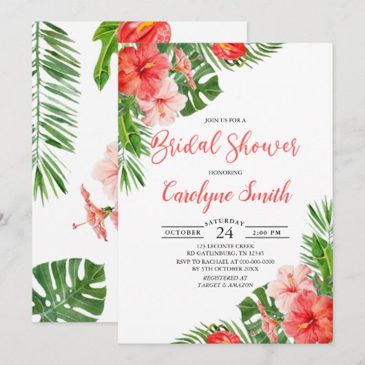Invitation à la douche tropicale nuptiale (Devant / Derrière)