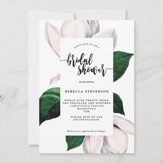 Invitation à la douche vintage magnolia (Devant)