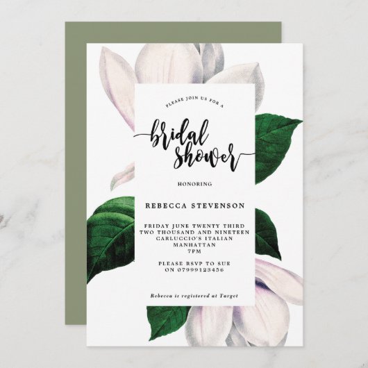 Invitation à la douche vintage magnolia (Devant / Derrière)