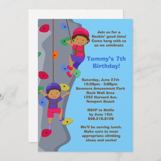 Invitation à la Escalade de Rock Wall (Devant / Derrière)
