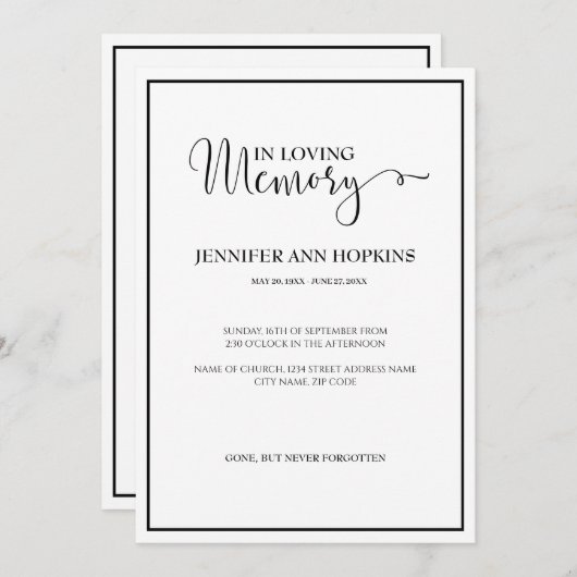 Invitation à la Faire-part de service commémoratif (Devant / Derrière)