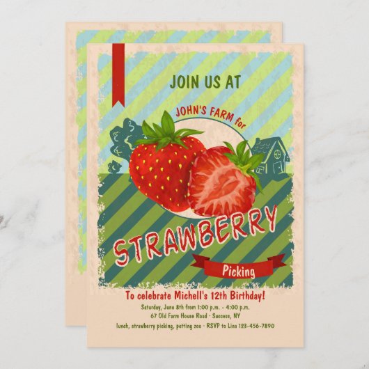 Invitation à la ferme de fraises (Devant / Derrière)