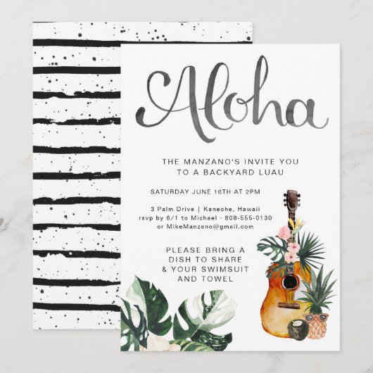 Invitation à la fête Aloha Summer Luau (Devant / Derrière)