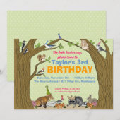 Invitation à la fête animalière Spring Woodland (Devant / Derrière)