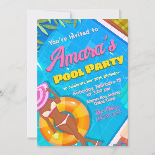Invitation à la fête au bord de la piscine (Devant)