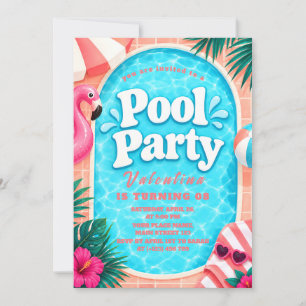 Invitation à la fête au bord de la piscine aux fla