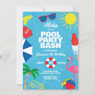 Invitation à la fête au bord de la piscine Luau