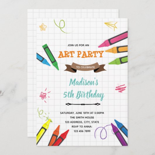 Invitation à la fête au crayon d'art (Devant / Derrière)