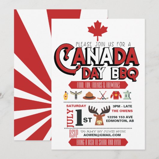 Invitation à la fête BBQ de la Fête du Canada (Devant / Derrière)