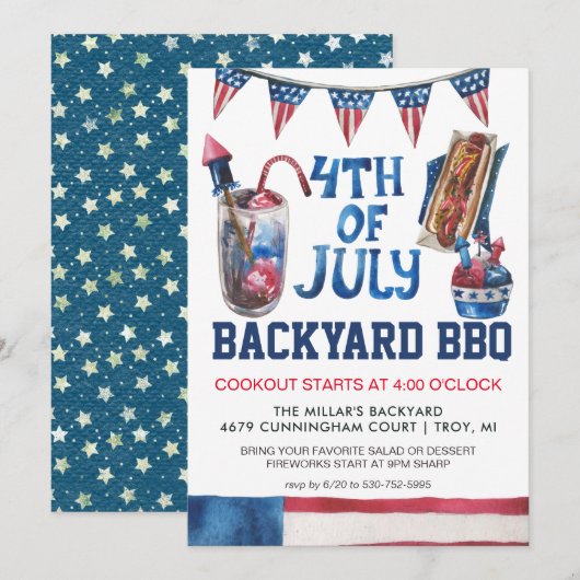 Invitation à la fête BBQ du 14 juillet (Devant / Derrière)