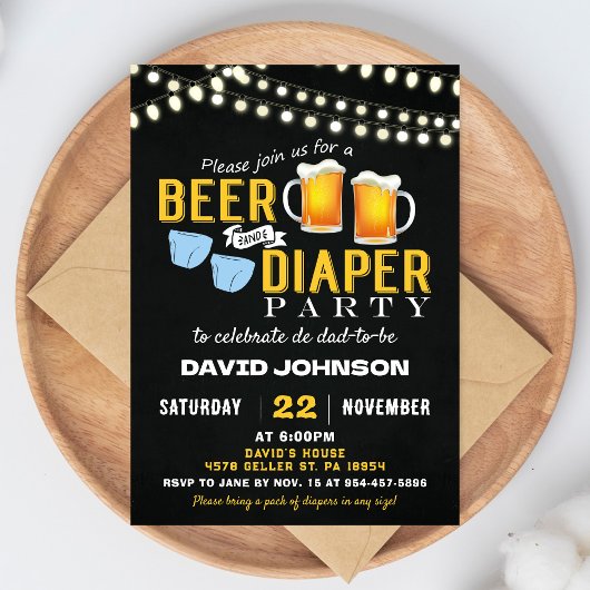 Invitation à la fête bébé Couches et Bières