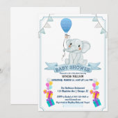 Invitation à la fête bébé éléphant ballon (Devant / Derrière)