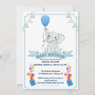 Invitation à la fête bébé éléphant ballon