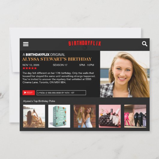 Invitation à la fête Birthdayflix (Devant)