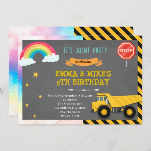 Invitation à la fête conjointe camion et arc-en-ci (Devant / Derrière)