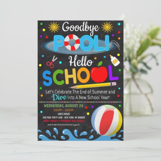 Invitation à la fête d'adieu à la piscine et de re (Debout devant)