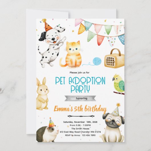 Invitation à la fête d'adoption d'animaux (Devant)